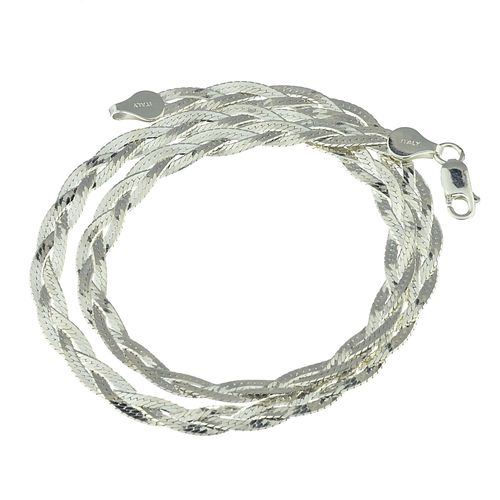 Halskette Collier 925 Silber 3 fach geflochten glänzend flach